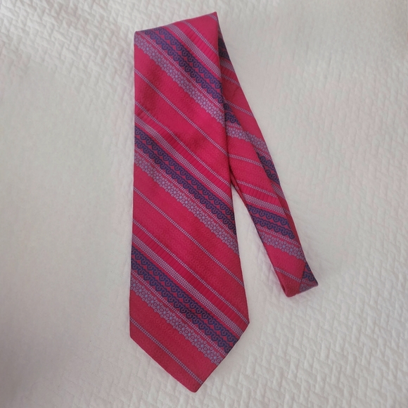 Yves Saint Laurent Paris Men's Pink Stripe Tie Vintage Wide Necktie - Picture 5 of 8